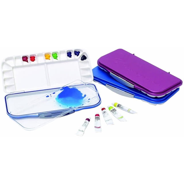Paleta de acuarela Mijello Airtight, 18 cavidades, azul con mezcla T