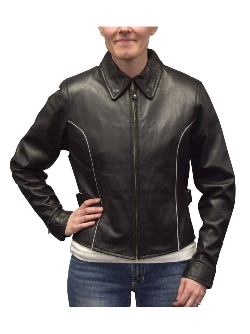 Redline Leather Redline Women's Goat Skin Leather Reflective Piping Motorcycle Jacket L-3250HV, Size: 2XL, Black
