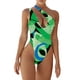 thumbnail image 1 of Traje de baño de una pieza para mujer, un solo hombro, cuello profundo, hermosos patrones, traje de baño de cintura alta, verde M, 1 of 6
