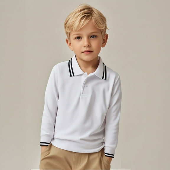 Polo Shirts for Boys Long Sleeve Kids White Button down Shirt School Uniform Shirts Casual Tops Tween 10-11 Years Boys Shirts