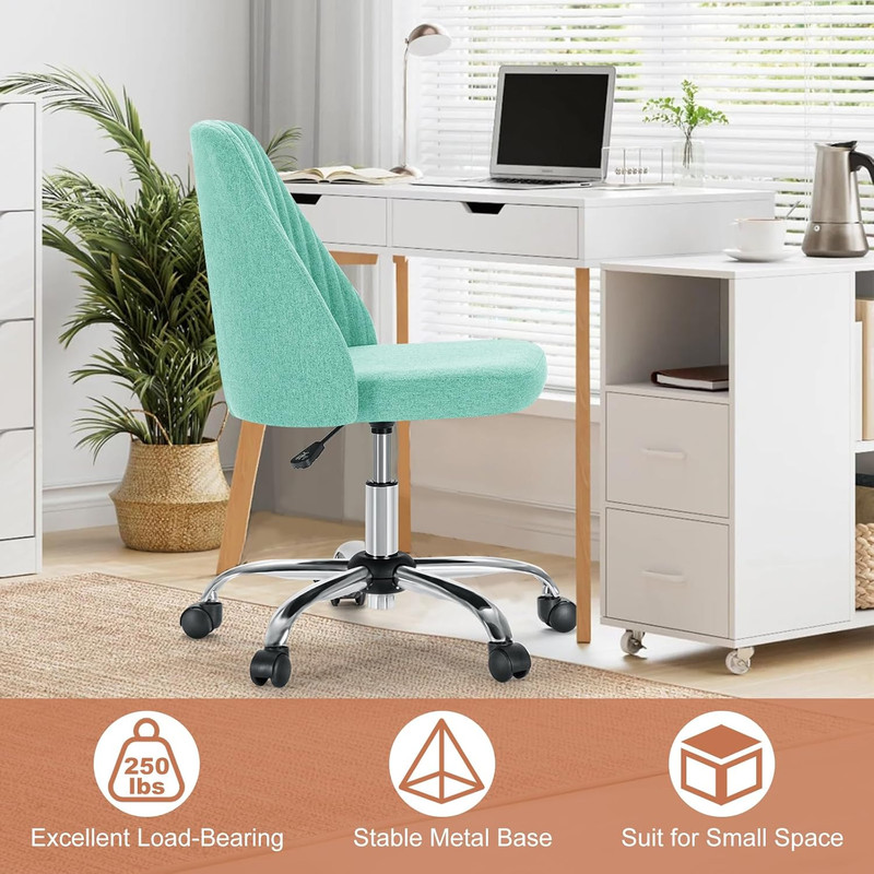 Sybels Modern Office Chair: Armless Swivel Desk Chair with Wheels, Adjustable Height Rolling Task Chair for Home, Dorm，Green