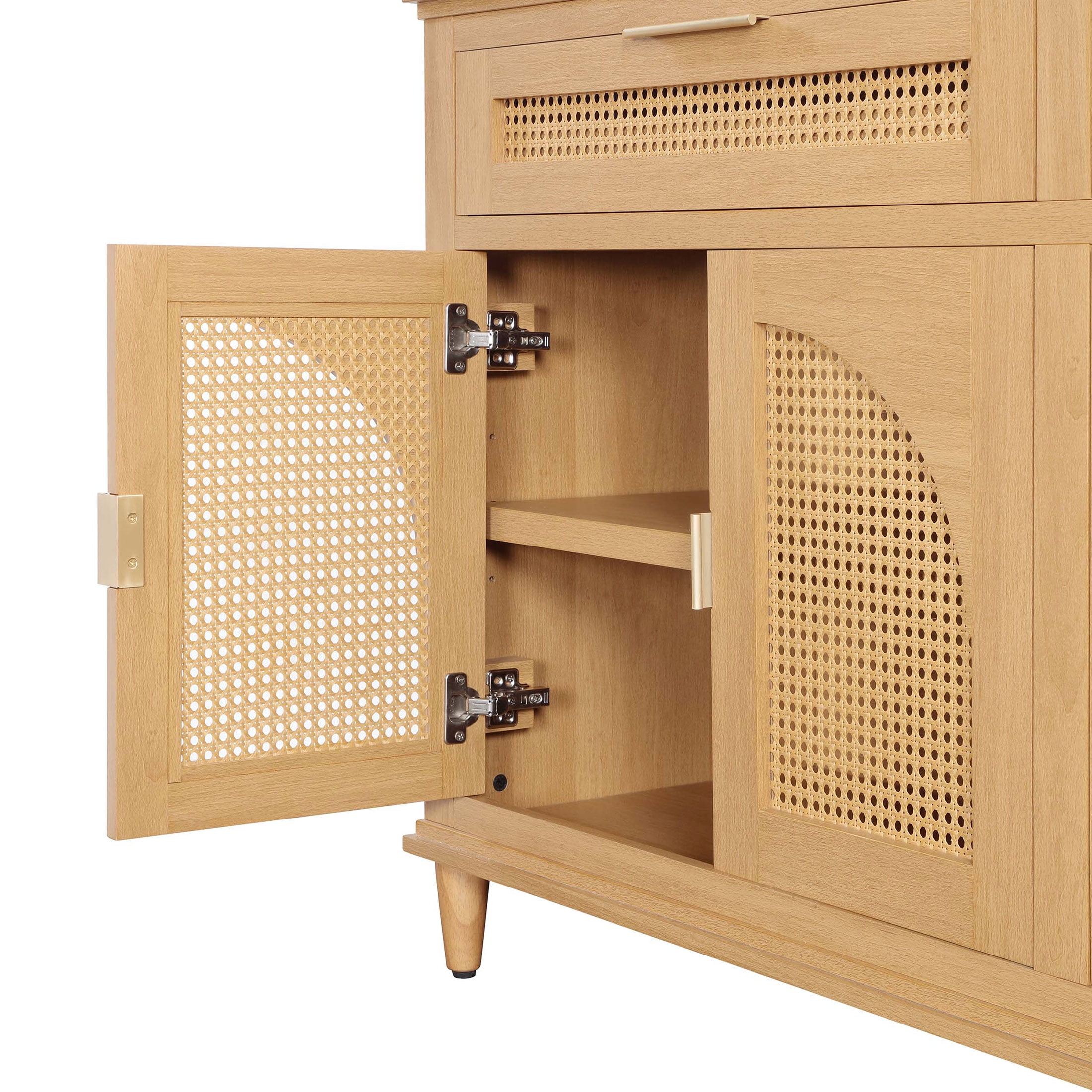 Beautiful Drew Rattan Media Console with Teched Away Drawer by Drew Barrymore, Warm Honey Finish