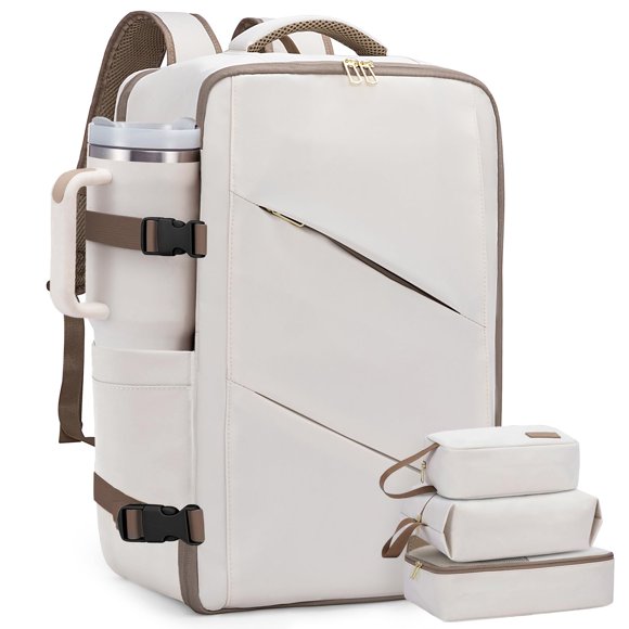 Mochila de viaje LOVEVOOK para portátil de 17 pulgadas para mujer, color beige