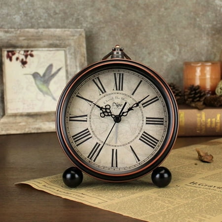 ITIGOITIE Vintage Analog Ticking Alarm Clock, Battery Operated, Silent Sweep Second Movement, Metal and HD Glass
