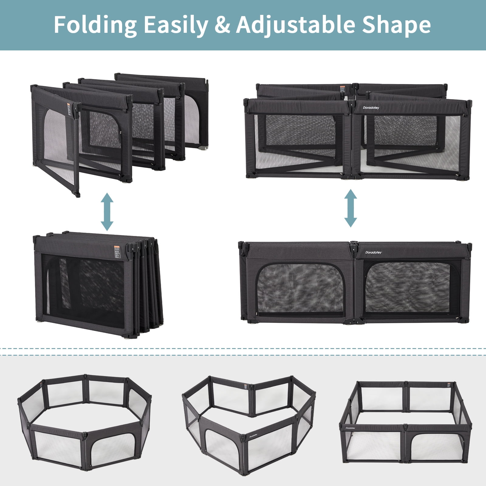 Doradotey Baby Playpen Foldable and Adjustable, Large Play Yard for Toddlers, 71x79in Black