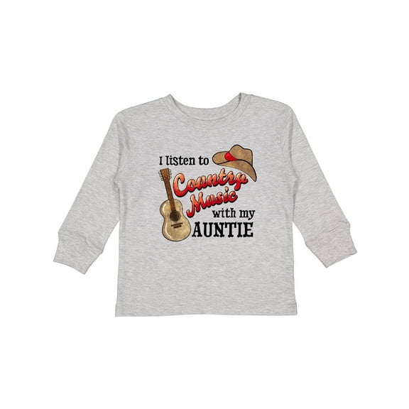 Inktastic I Listen to Country Music with my Auntie Guitar and Hat Boys or Girls Long Sleeve Toddler T-Shirt