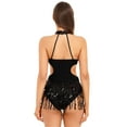 thumbnail image 2 of Rswnyirn Women Girls One Piece Halter Neck Glitter Sequins Ballroom Latin Dance Leotard Tassel Black XL, 2 of 7