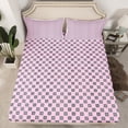 thumbnail image 2 of Castle Fairy Teens Geometric Plaid 4 Pieces Queen Sheet Sets,Pink Grey Ultra Soft Flat Sheet,Minimalist Lattice Queen Fitted Sheet,Ultra Soft Home Decor, 2 of 7