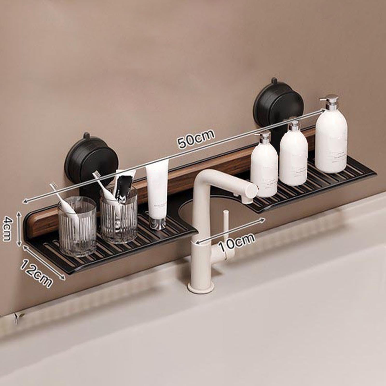 Gnmfd Bathroom Sink Suction Cup Organizer, No-Hole Suction Rack for Washbasin, Waterproof and Space-Saving Bathroom Storage for Toothbrushes, Soap, Toiletries, and Bathroom Essentials
