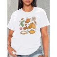 thumbnail image 1 of Camiseta elástica cómoda para mujer con estampado de granos de chocolate, cuello redondo, manga corta - Mezcla suave, deportiva, elástica, camiseta, estampado de granos de chocolate y cacao, camiseta, 1 of 6