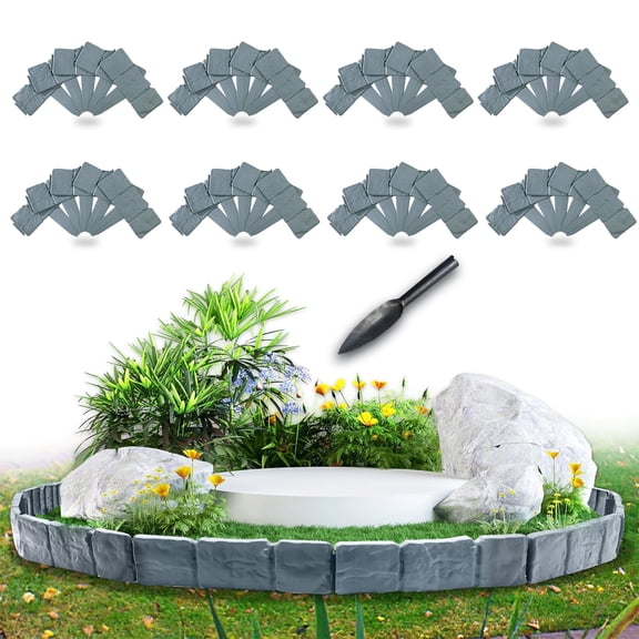 FTCBXT Edging for Landscaping,Landscape Edging Border, 32 Ft Plastic Garden Edging Border, Imitation Stone Fence for DIY Outdoor Yard Landscaping (40 Pcs, Gray)