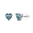 thumbnail image 2 of 1 Ct Heart Cut Studs Blue Moissanite 14K White Solid Solid Gold Everyday Dainty Earrings Screw Back, 2 of 7
