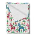 thumbnail image 2 of Horses Soft Flannel Fleece Throw Blanket, Classic Swedish Dalecarlian Coral Azure Blue Animals and Green Floral Arrangement, Cozy Plush for Indoor and Outdoor Use, 50" x 70", Multicolor, by Ambesonne, 2 of 5