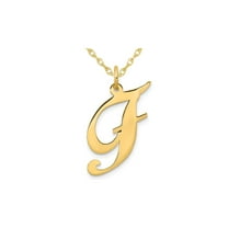 10K Yellow Gold Fancy Script Initial -F- Pendant Necklace Charm with Chain for Women