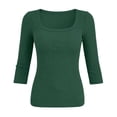 thumbnail image 7 of Hurxie Womens 3/4 Sleeve Scoop Neck Top Ribbed Knit Slim Fitted Casual Basic Tee Shirts Trendy Work T-Shirt Outfits Green,L, 7 of 7