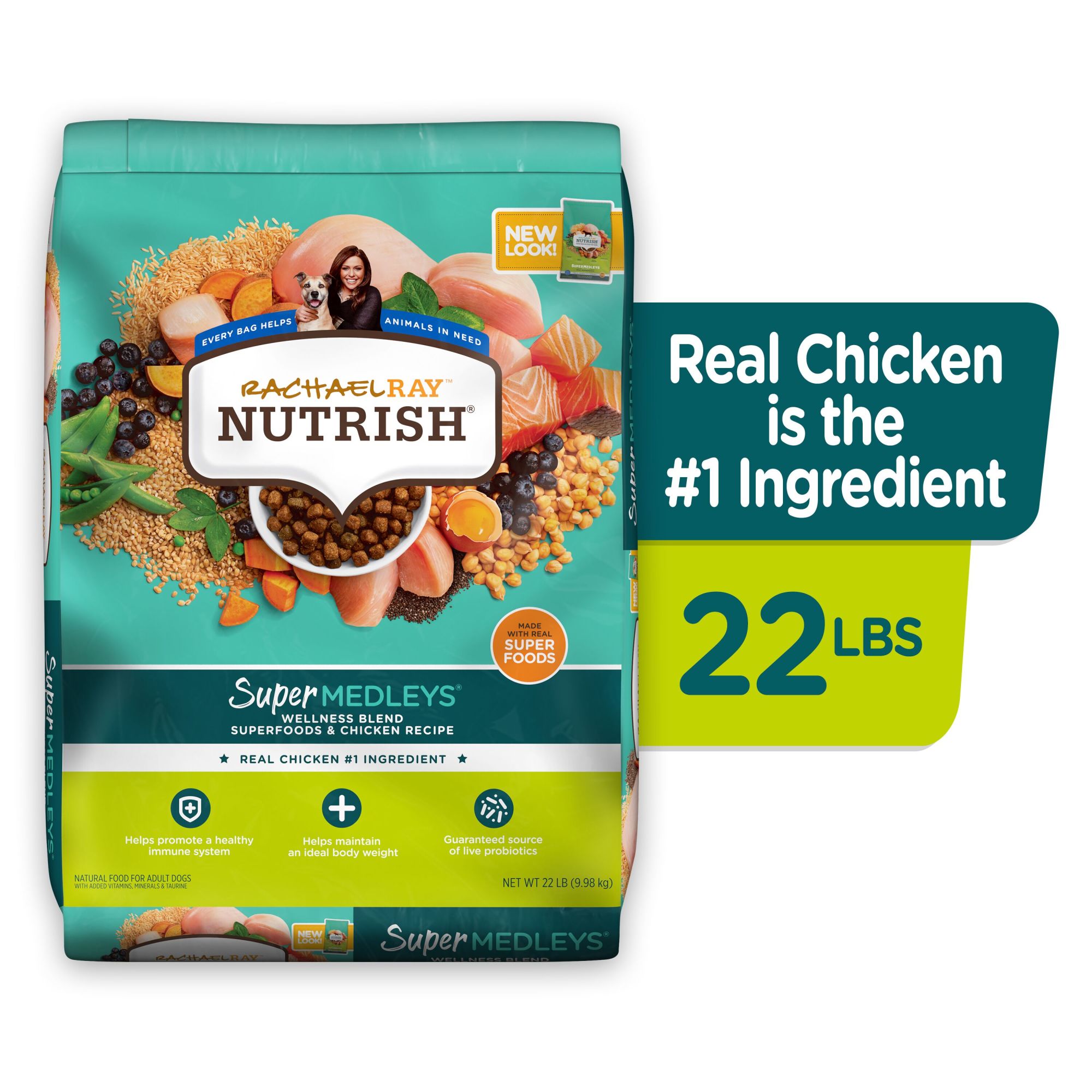 Rachael Ray Nutrish SuperMedleys Wellness Blend Superfoods & Chicken Recipe, Dry Dog Food, 22 lb (Packaging May Vary)