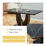 JUFU 63 Black Faux Marble Dining Table Set, 5-Piece Modern Dining Set with PU Leather Chairs and Metal Legs for Kitchen, Dining Room, Living Room