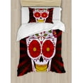 thumbnail image 1 of Sugar Skull Duvet Cover Set Twin Size, Catrina Inspired Art of Skull Dead Head with Ornate Flowers Remembrance Theme, Decorative 2 Piece Bedding Set with 1 Pillow Sham, Multicolor, by Ambesonne, 1 of 3