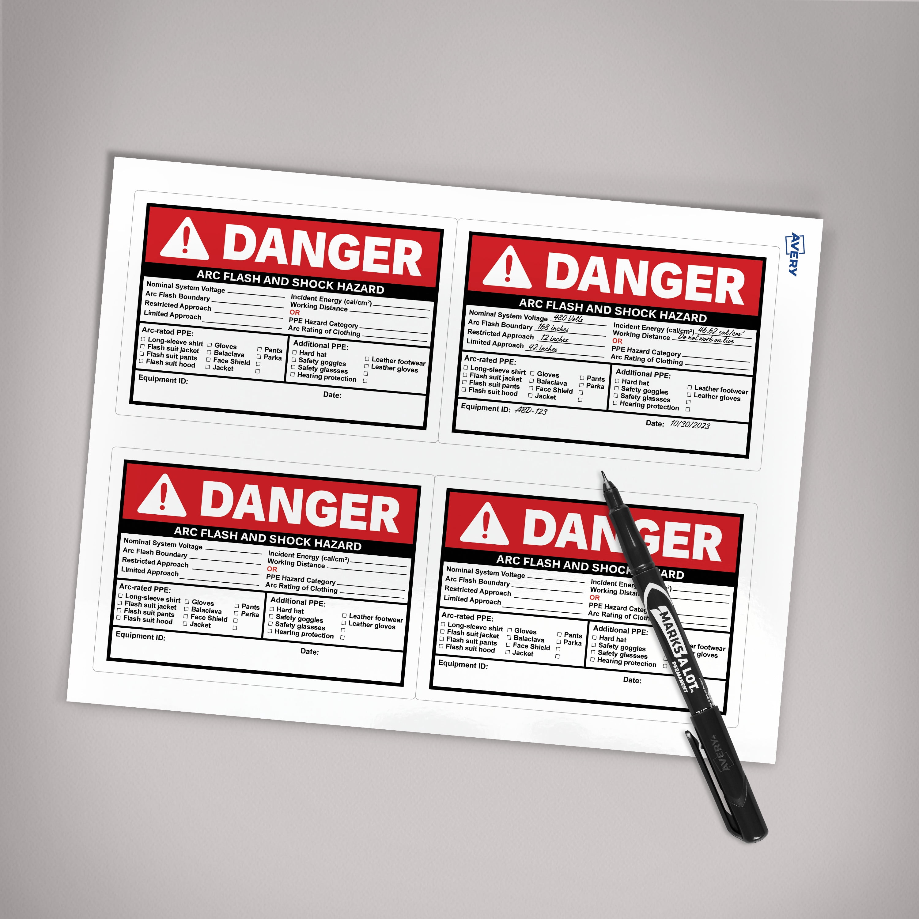 Avery Arc Flash/Shock Danger Labels, 3.5" x 5", 100ct