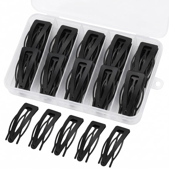 Hair Accessories, 40pcs Small Metal Snap Clips, Black, Boxed