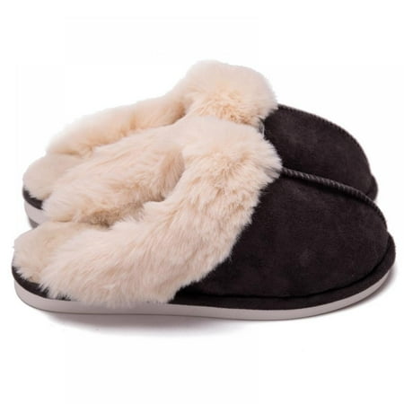 

Gyuzh Women Men Slipper Memory Foam Fluffy Soft Warm Slip on House Slippers Anti-Skid Cozy Plush for Home Dark Gray