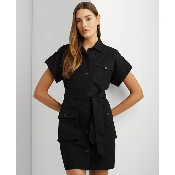 Ralph Lauren BLACK Women's Belted Cotton Utility Shirtdress, US 10