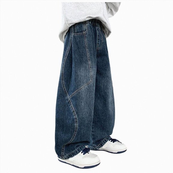 NIEWTR Kids Boys Wide Leg Baggy Jeans Spring Elastic Waist Long Denim Pants Loose Relaxed Fit Casual Trousers