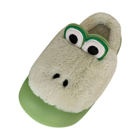 

Slippers For Women Winter Ladies Cute Green Dinosaur Warm Home Baotou Plush Soft Bottom Comfortable Flat Cotton Slippers