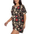 thumbnail image 2 of Lsque rock record Skull Women's Short-Sleeved Pajama Set - 2 Piece Soft and Lightweight Sleepwear Set-Large, 2 of 9