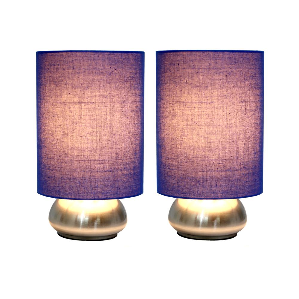 Simple Designs Gemini 2 Pack Mini Touch Lamp with Brushed Nickel Base and Blue Fabric Shades