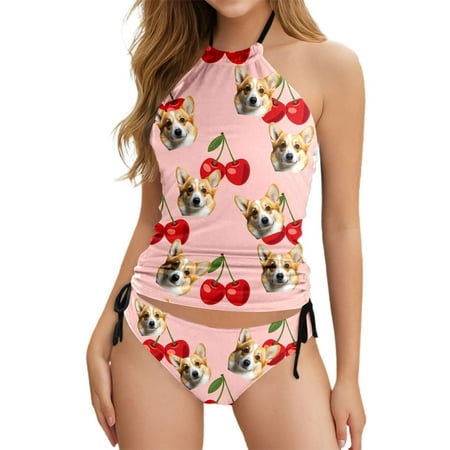 HABDGIKS Summer Tankini Swimsuits for Women Bathing Suits Stylish Diy Casual Print for Pool Beach Halter Thongs Split Swimsuit