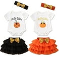 thumbnail image 4 of Infant Baby Girls Halloween Pretty Little Pumpkin Romper and Tutu Skirt with Headband 3pcs Set (100/18-24 Months, Black), 4 of 5