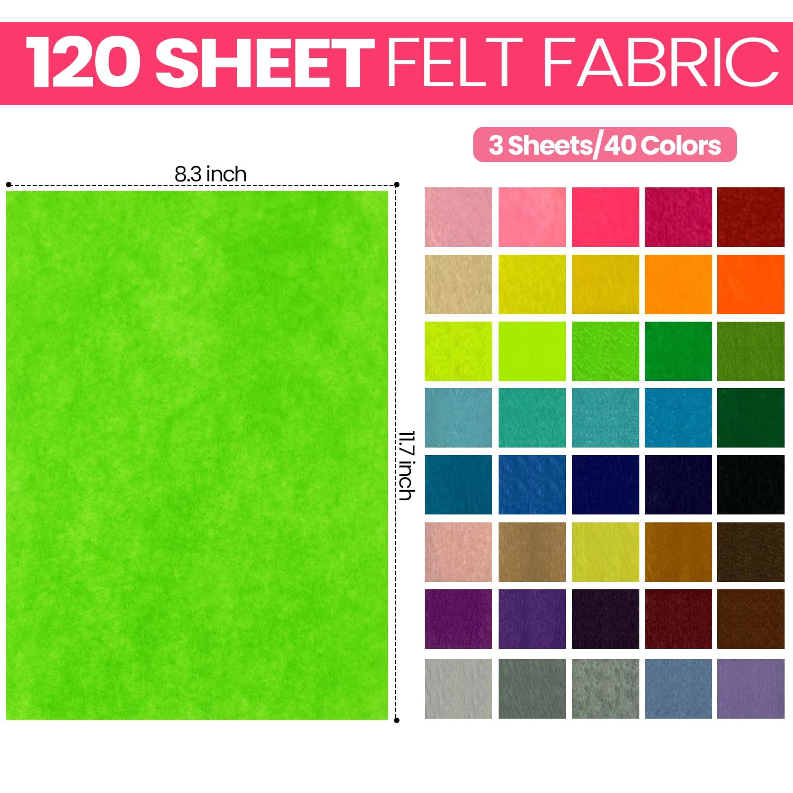 120pcs Felt Sheets Bulk, 12 x 8 inch Thick Soft Felt Fabric Sheet, 40 Assorted Colors for DIY Crafts Sewing Patchwork