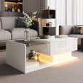 thumbnail image 2 of Noble House High-Gloss Lift Coffee Table, App-Controlled LED & Adjustable Height with Glass Top and Storage,White, 2 of 9