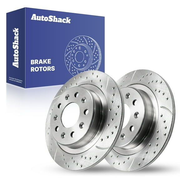 AutoShack Rear Solid Drilled & Slotted Silver Zinc Coated Brake Rotors 2-PC Set Replacement for 2018-2025 Chevrolet Equinox 2016-2025 Chevrolet Malibu SilverShield Pro 11.34" (288 mm)