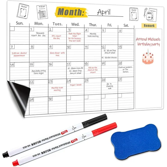 Magnetic White Board Dry Erase Calendar For Refrigerator Wall Fridge Organizatio
