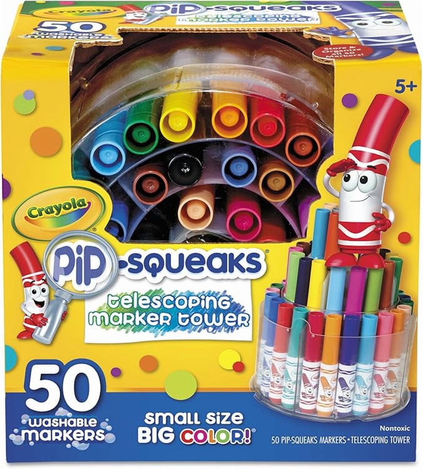 Crayola Pip-Squeaks Washable Marker Telescoping Tower, 50 Assorted Colors, 1 Pack