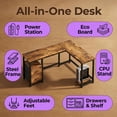 thumbnail image 2 of Computer Desk, Lofka 66" L Shaped Gaming Desk with Power Outlets and USB Charging Ports for Home Office, Retro Brown, 2 of 10