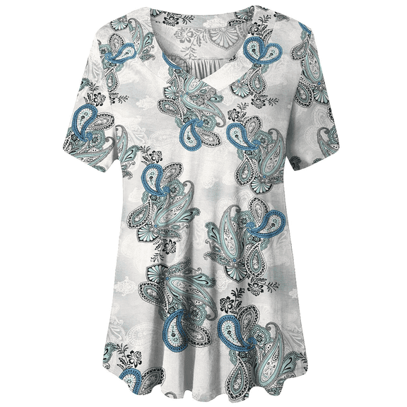 U.Vomade Women’s Short Sleeve V Neck Floral Blouses Henley Shirt Tunic Tops Plus Size M-4X