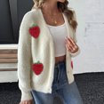 thumbnail image 2 of Women's Strawberry Graphic Sweater Cardigans Cute Printed Button down Long Sleeve V Neck Cardigan Tops (XL, Beige), 2 of 7