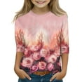thumbnail image 2 of Drmagiyhm Watermelon Red Girls 3/4 T Shirts Size 10-12 Cute Crewneck Shirts Floral Print T Shirts Casual Stretchy Kids Fall Winter Tees 9-10 Years, 2 of 3