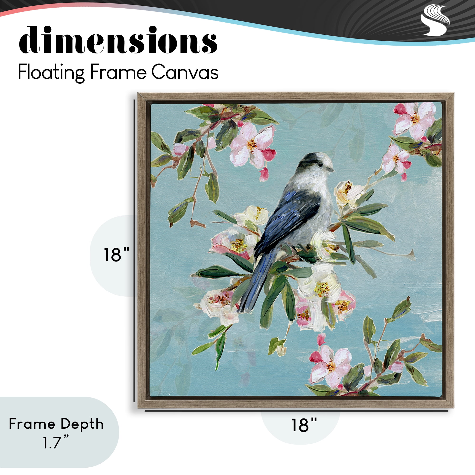 Stupell Industries Pastel Songbird Among Blossoms Brown Framed Floater Canvas Wall Art, design by Sally Swatland