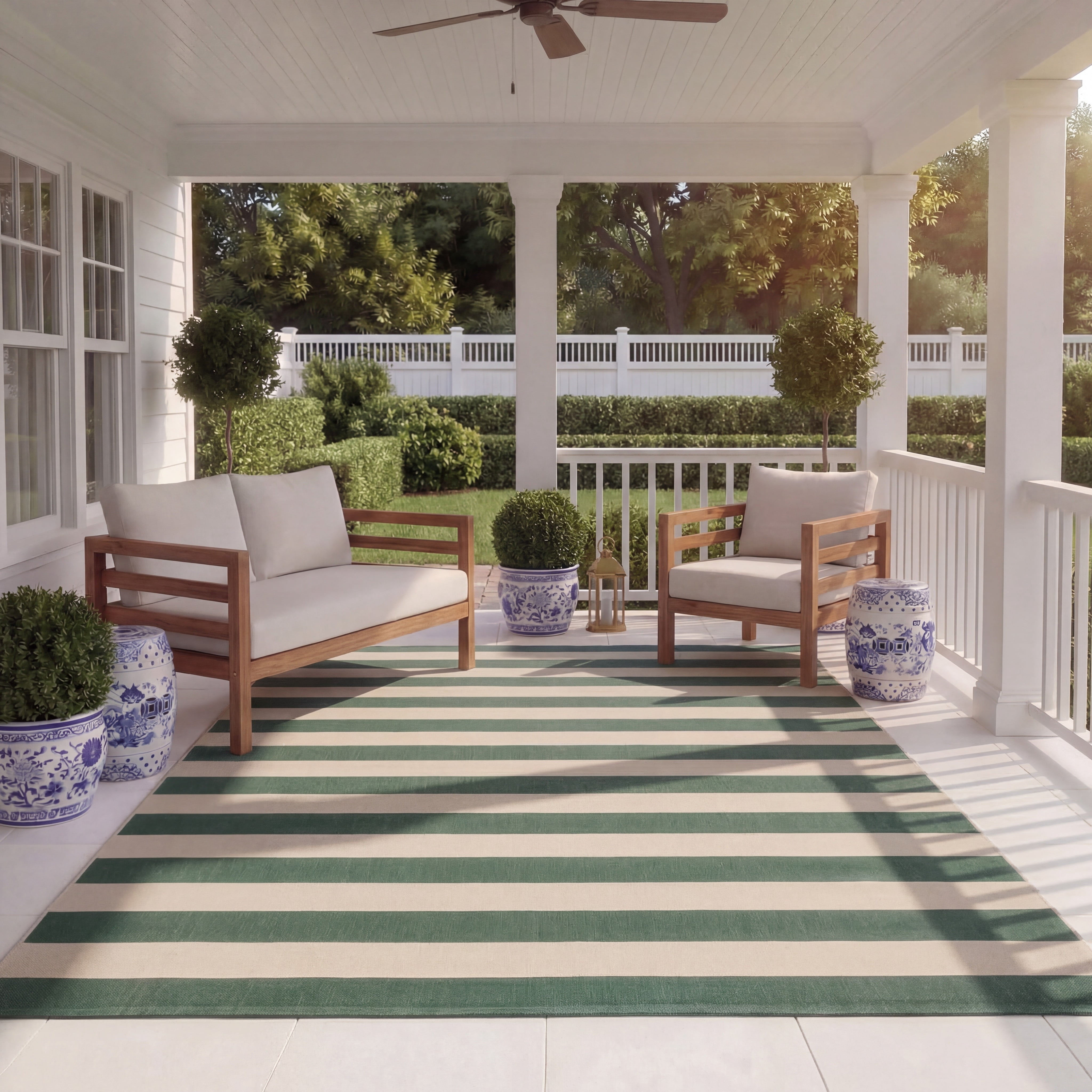 Safavieh Courtyard Ermintrude Striped Indoor/Outdoor Area Rug, Beige/Dark Green, 6'7" x 6'7" Square