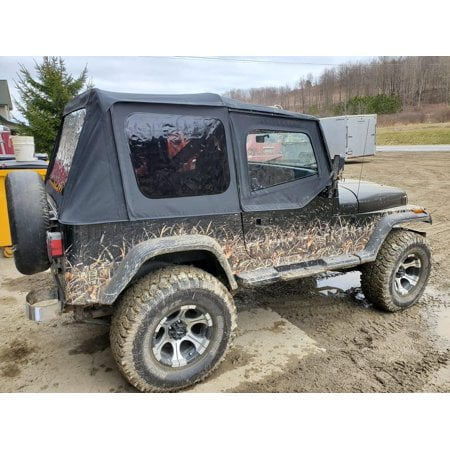 Kojem Convertible Soft Top Sailcloth for 1987 1995 Jeep Wrangler YJ Zip Out with Removable Upper Door Skins and Back Window Black Sailcloth 2 Door