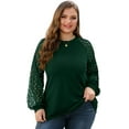 thumbnail image 4 of JWD Plus Size Tops For Women Lace Sleeve Blouse Waffle Knit Long Sleeve Shirts Dark Green-1X, 4 of 7