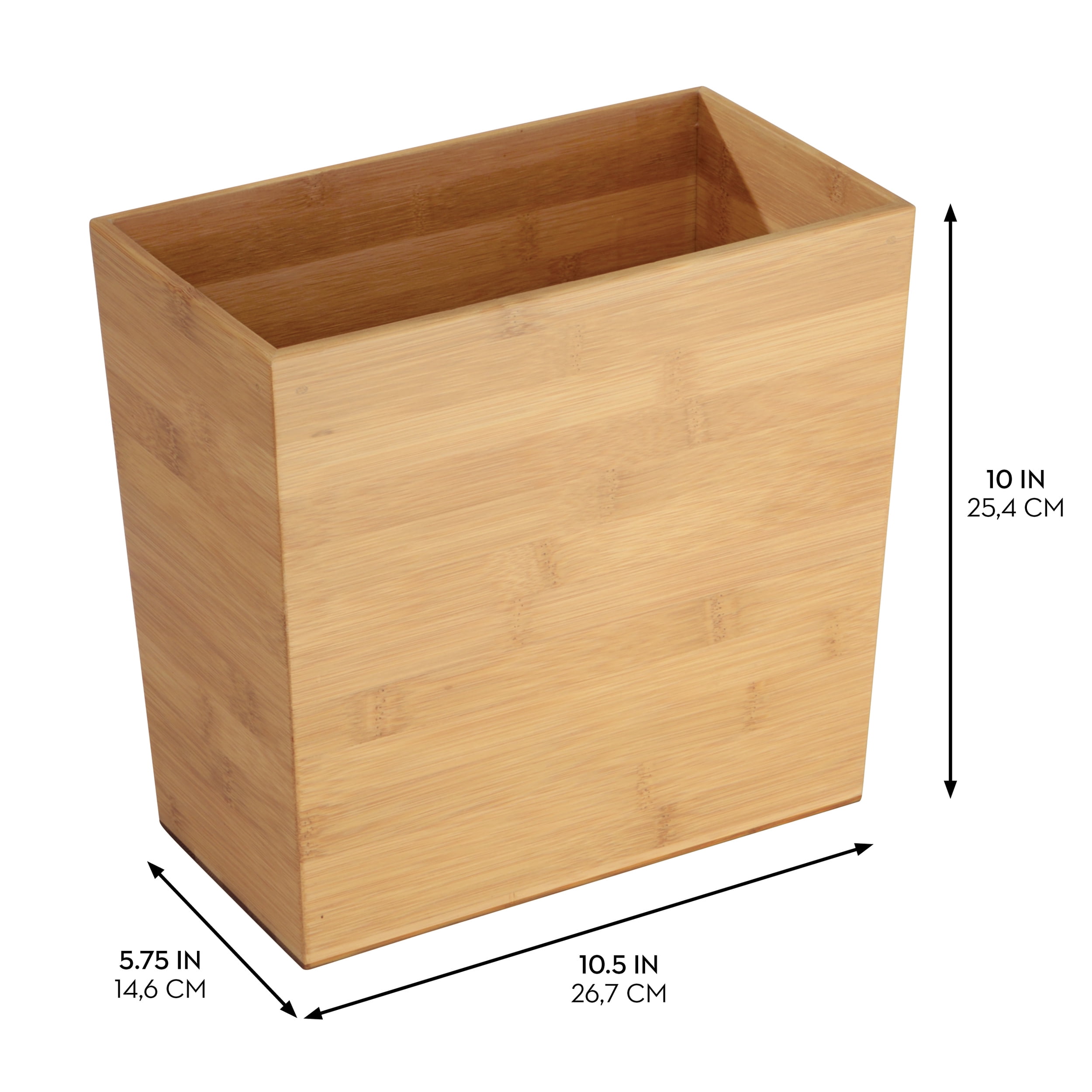 iDesign Formbu Bathroom Trash Can, Small MDF Rectangular Open Top Garbage Bin, 2 Pack, Natural