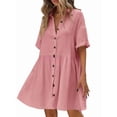 thumbnail image 3 of Women'S Summer Babydoll Dress Casual Short Sleeve Sundress Button Down Dresses Pink L, 3 of 5
