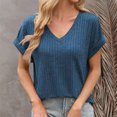 thumbnail image 1 of Women’s V Neck Ribbed Knit T-Shirt - Soft Short Sleeve Casual Top, Solid Color Basic Stretch Fit, 1 of 9