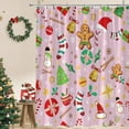 thumbnail image 2 of Christmas Shower Curtain Cookies House Cute Cartoon Xmas Tree Candy Sugar Winter Holiday Happy New Year Fabric Decor for Bath Curtain with Hook, 2 of 4