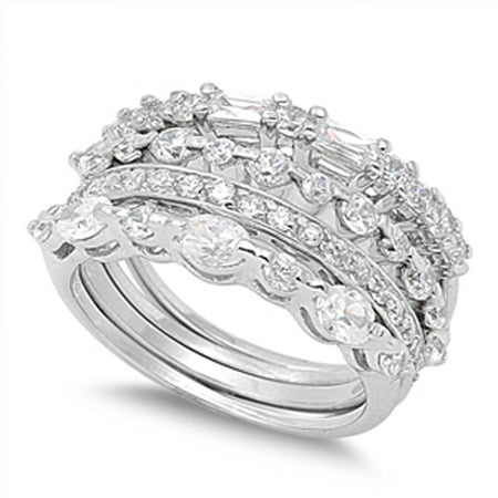 Stackable Wedding Set Clear CZ Unique Ring ( Sizes 4 5 6 7 8 9 10 11 ) .925 Sterling Silver Band Rings by Sac Silver (Size 10)